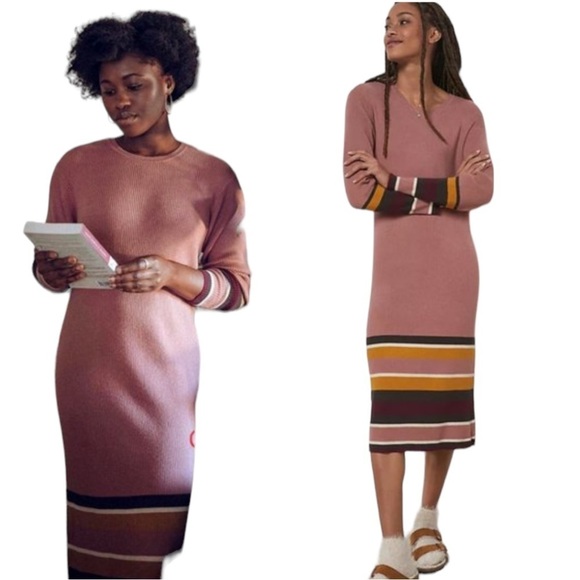 NWT Anthropologie Parvati Midi Column Sweater Dress Pink Long Sleeve Striped New - Picture 2 of 12
